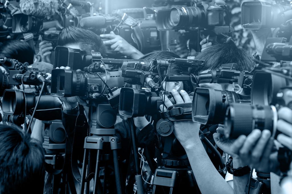 Large number of press and media reporter in broadcasting event
